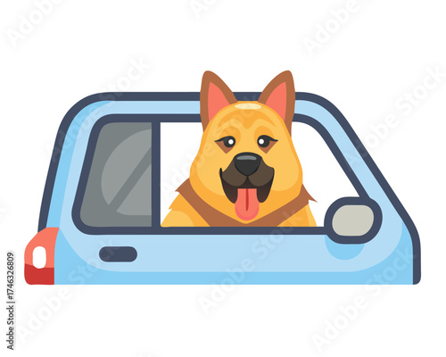 German Shepherd Dog Sticking Head Out Driving Car Window