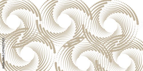 Beige Dot Spiral Patterns on White Background Abstract Design.
