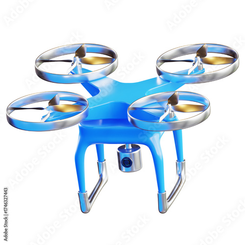 A vibrant, glossy, and detailed 3D rendering of a modern, blue quadcopter drone.