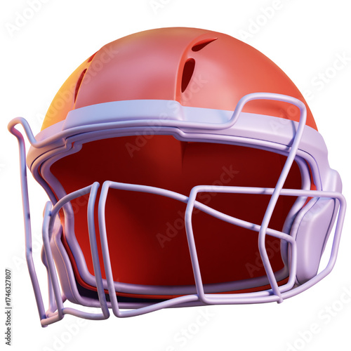 A vibrant orange American football helmet with a white face mask, rendered in a clean, isolated style on a white background.