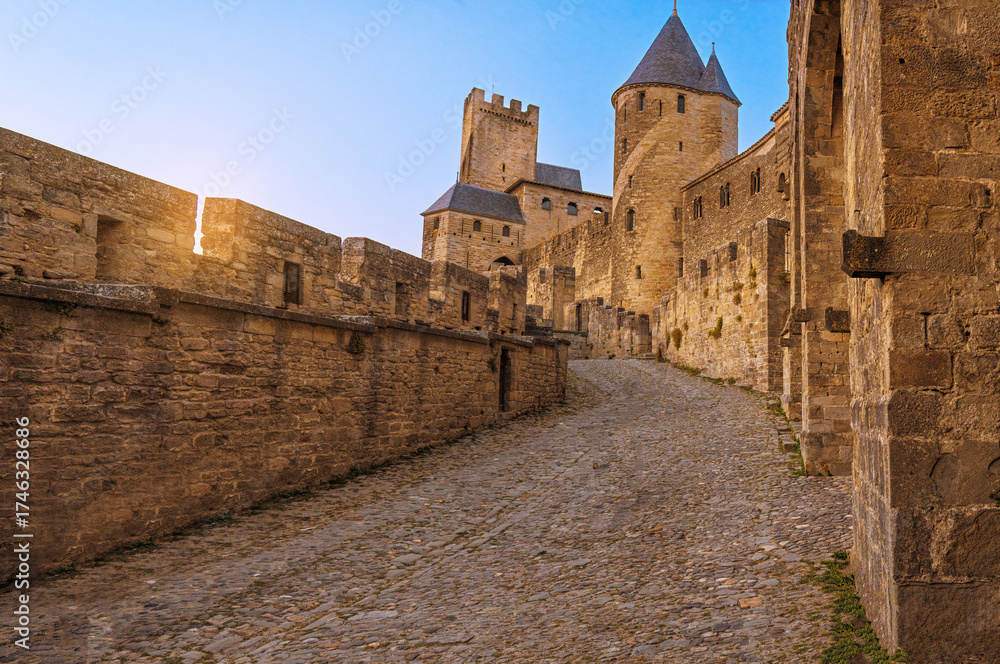 Obraz premium Carcassonne Citadel, A UNESCO World Heritage Site, Showcasing Medieval Towers