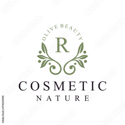 initial letter r leaves nature logo design for cosmetic and beauty graphic vector icon