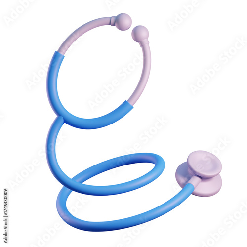 3D rendered illustration of a blue and pink stethoscope, medical equipment.