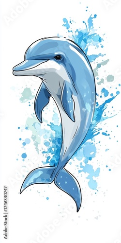 Wallpaper Mural This vibrant illustration features a playful dolphin surrounded by a splash of blue. Perfect for marine-themed decor or educational material. Torontodigital.ca