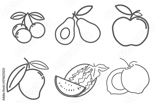 set of fruits without background