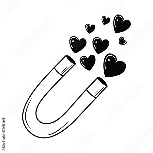 Clean line art illustration of a magnet attracting digital elements