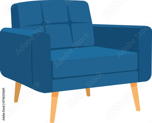 Modern deep blue armchair with tapered wooden legs comfortable upholstered accent seating