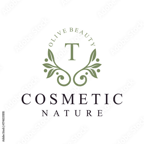 initial letter t leaves nature logo design for cosmetic and beauty graphic vector icon