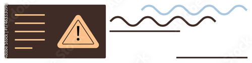 Triangle warning sign, wavy and straight lines indicating a blend of caution, instability, and risk. Ideal for safety, instability, warning, risk management alerts disruption uncertainty. Simple