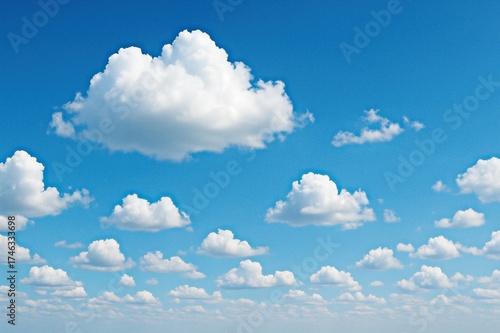 Blue Sky with Fluffy White Clouds on a Sunny Day