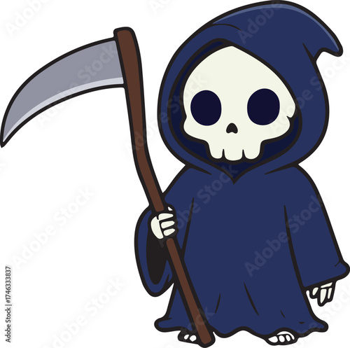 illustration of a cute grim reaper holding a scythe