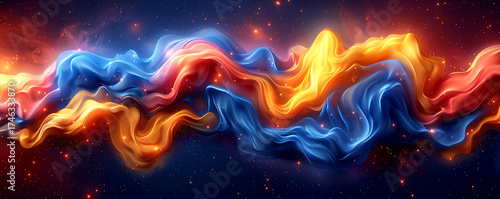 A colorful, long, flowing piece of fabric with a blue and orange stripe