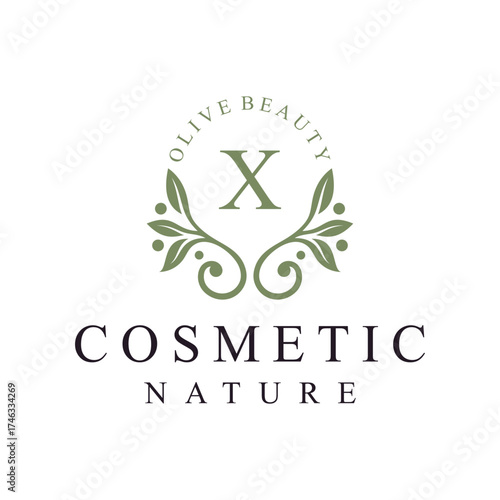 initial letter x leaves nature logo design for cosmetic and beauty graphic vector icon