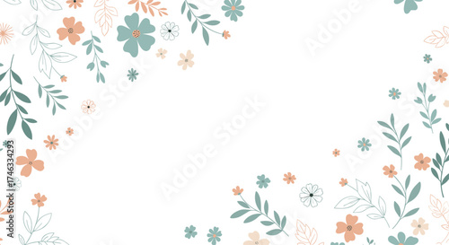 A charming collection of delicate floral and leaf motifs in soft pastel colors.