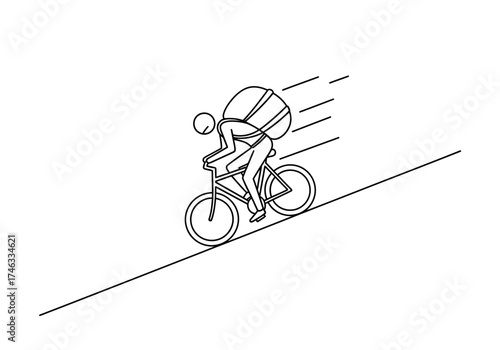 Line Art Illustration of a Cyclist Carrying a Heavy Load Uphill.