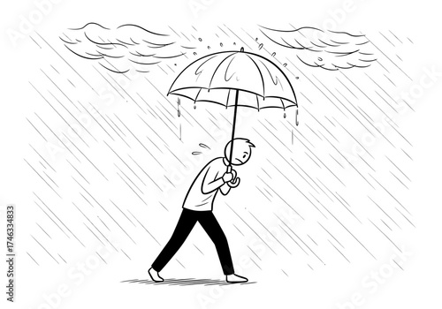 Person Walking in the Rain with an Umbrella.