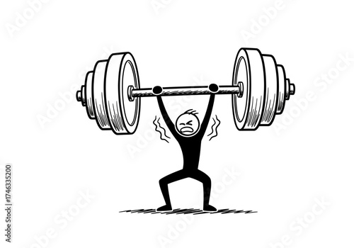 Weightlifter struggling to lift heavy barbell during workout exercise.