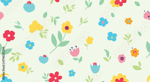 Wallpaper Mural A gentle pastel floral pattern with colorful small flowers and leaves. Torontodigital.ca