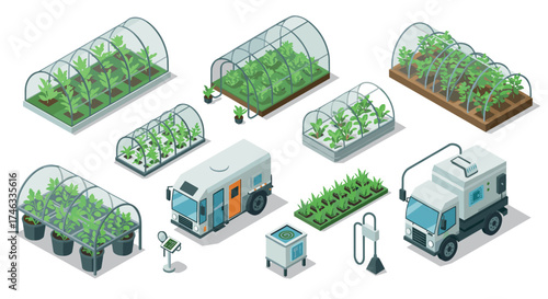 Sustainable farming technology: isometric greenhouses and equipment