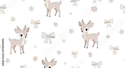 Cute fawn and bow pattern for babies and kids.