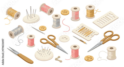 Seamstress essentials: sewing tools in flat design for creative projects