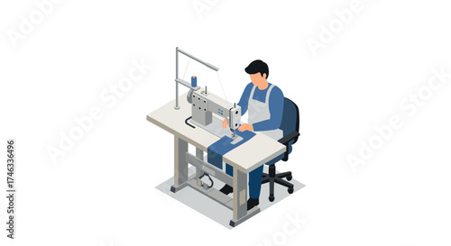 Skilled tailor working at sewing machine in modern workshop
