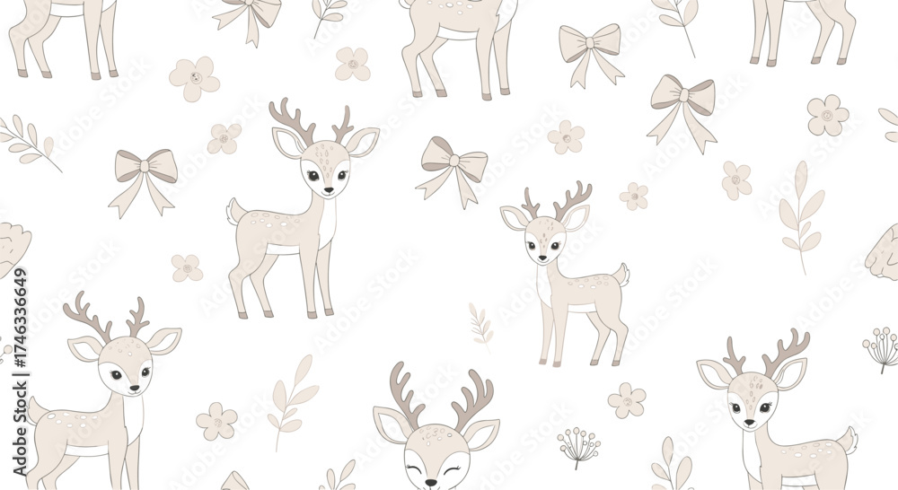 Fototapeta premium A whimsical pattern featuring charming deer and festive bows.