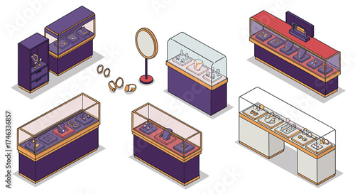 Isometric jewelry displays with rings and bracelets