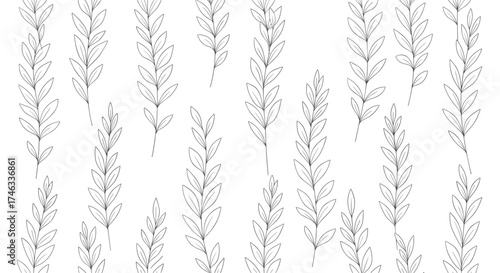 Repeating pattern of hand drawn delicate botanical sprigs.