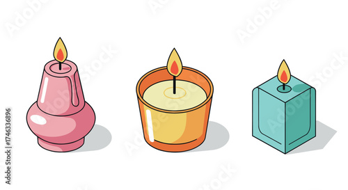 Colorful geometric candles with shadows: modern minimalist decor