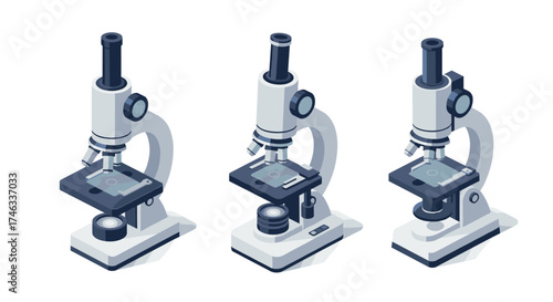 Isometric microscope set: detailed scientific equipment for laboratory designs