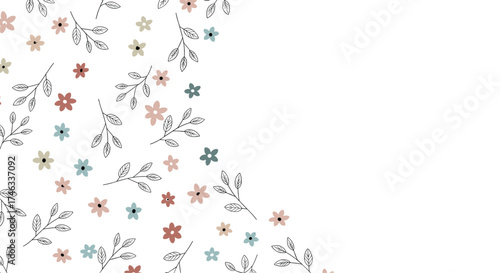 A charming floral pattern with tiny delicate flowers and leaves scattered across the background.