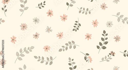 A delicate floral pattern with scattered sprigs of leaves.