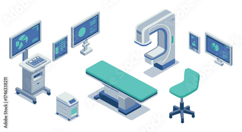 Modern isometric medical equipment for advanced healthcare facilities