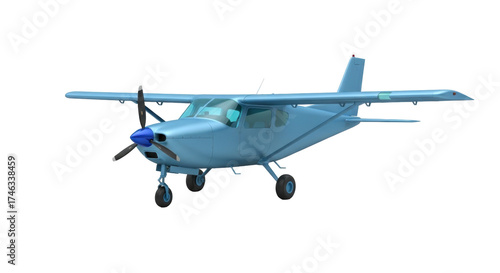 Isolated light-blue single-engine airplane, a general aviation aircraft for passenger travel