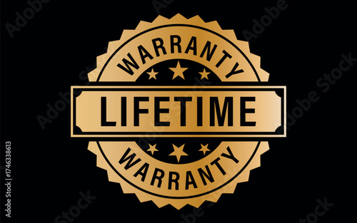 Golden Color Lifetime Warranty Seal. Elegant Warranty Badge. Lifetime Warranty Badge