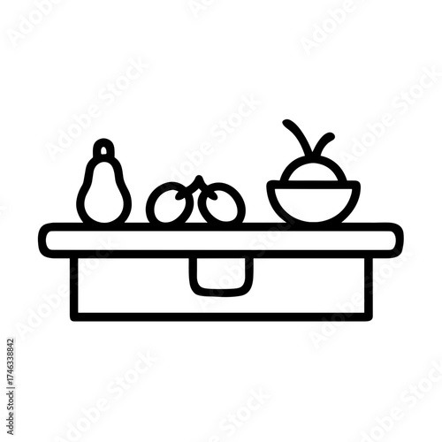 Fresh fruits arranged on kitchen countertop in minimalistic style  
