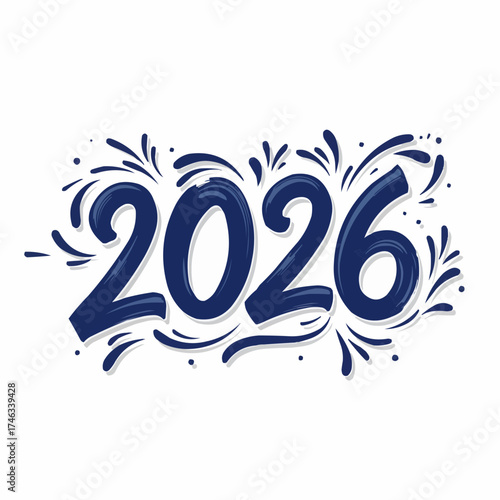 A stylized illustration featuring the year 2026 in a bold, dark blue font with decorative elements.