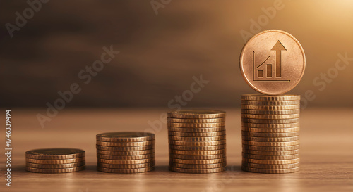 Financial growth visualized with ascending coin columns, representing positive investment returns and profit