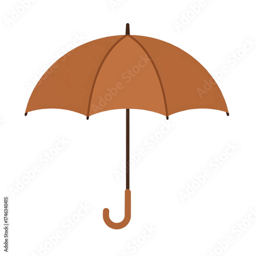 Opened umbrella parasol with curved handle, flat modern illustration, earthy brown and terracotta, rain protection icon
