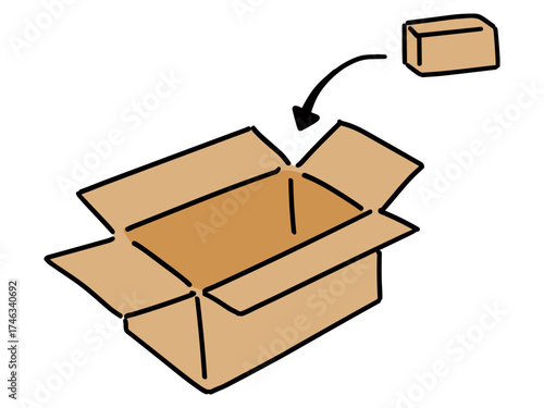 梱包やピッキングなど段ボールに小さい荷物を入れているイラスト