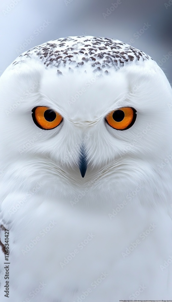 Obraz premium A Striking Portrait of a Snowy Owl with Intense Gaze and Majestic Plumage in Natural Light