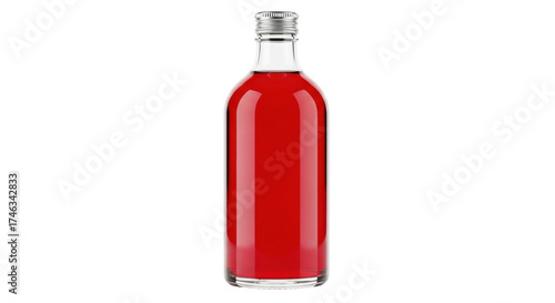 Quadro em tela Isolated bottle of red syrup in the center of the frame, with an aluminum cap on