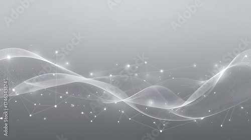 Abstract grey background vector illustration featuring dynamic network connections and glowing nodes. The design represents modern digital technology, data flow, and communication systems.  