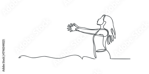 Continuous line drawing of a person with outstretched arms