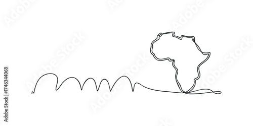 Africa continent shape drawn with single continuous line