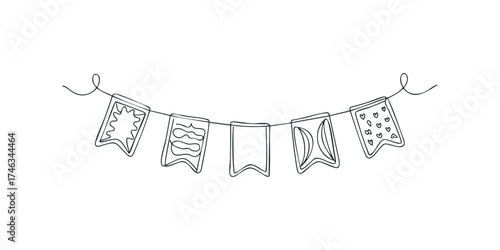 Continuous Line Drawing of Party Bunting Flags