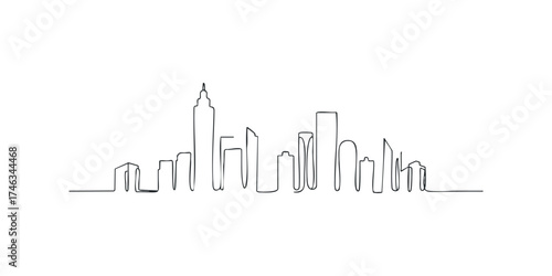 Simple black line drawing of a city skyline