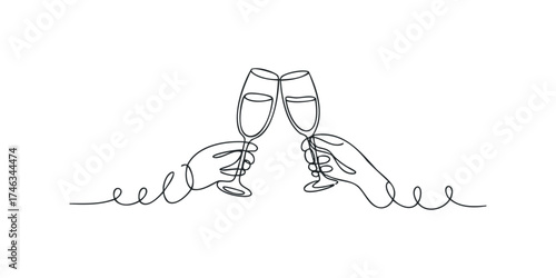 Two hands clinking champagne glasses toast gesture