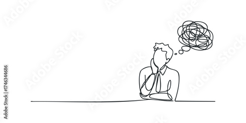 Man in suit with tangled thought bubble